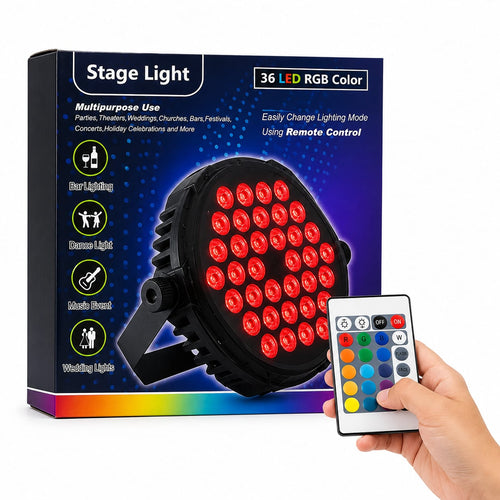 36 LED RGB Stage Light with Remote Control for DJ, Wedding, Party and Event Lighting
