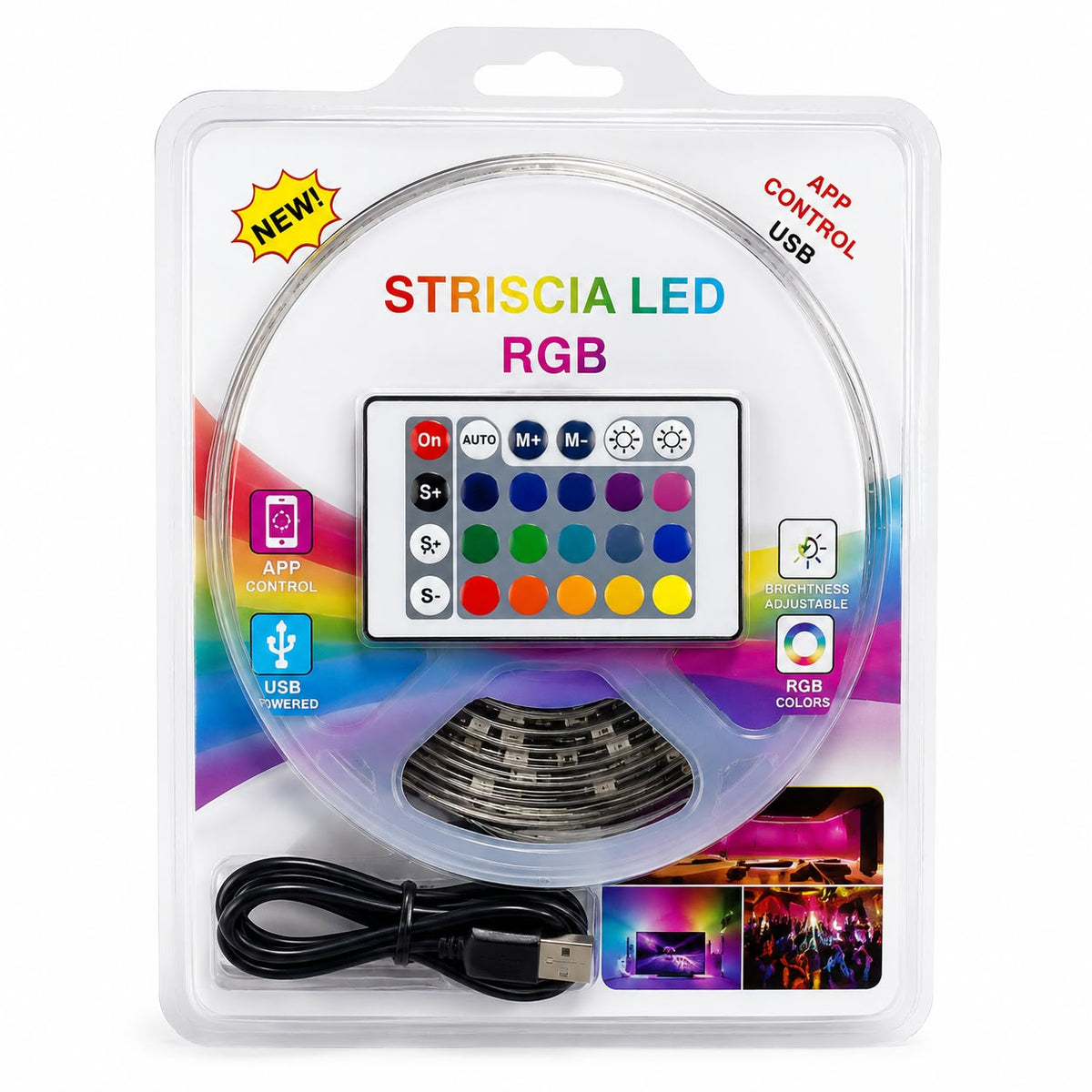 USB 5V RGB Pixel LED Strip Light with app control, remote control and sound reactive lighting
