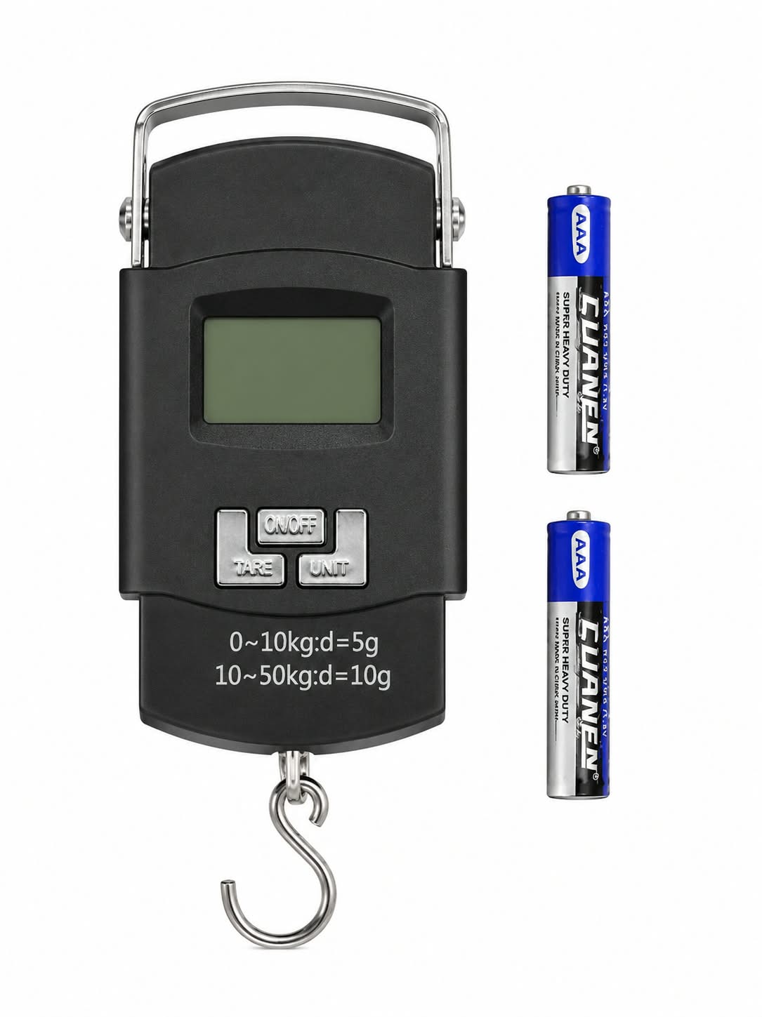 WH-A08 portable electronic digital hanging scale with LCD display and metal hook, 50kg capacity