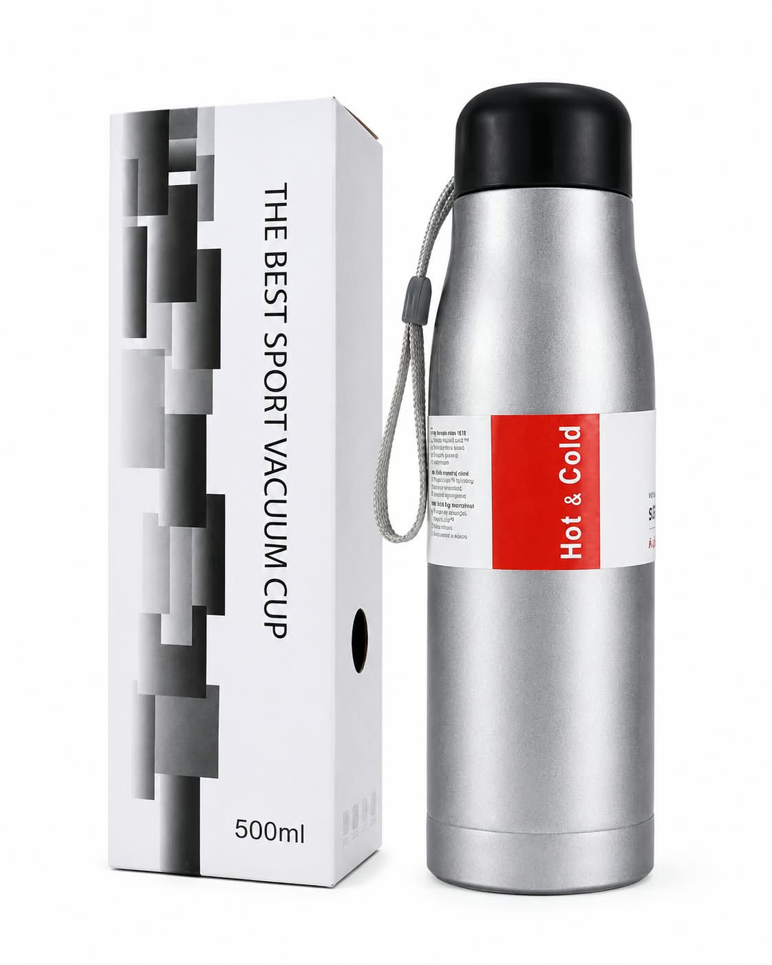 Black vacuum insulated stainless steel hot and cold water bottle
